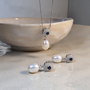 Freshwater Drop Pearl Necklace & Earrings Set, Sterling Silver