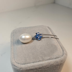 Large Drop Pearl Pendant + Chain, Sterling Silver