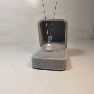 Large Drop Pearl Pendant + Chain, Sterling Silver