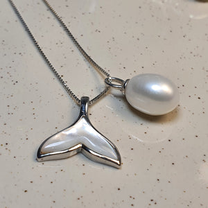 Freshwater Whale Tail & Drop Pearl Set, Sterling Silver