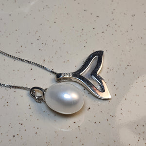 Freshwater Whale Tail & Drop Pearl Set, Sterling Silver