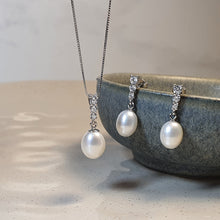 Load image into Gallery viewer, Freshwater Drop Pearl Necklace + Earrings, Sterling Silver
