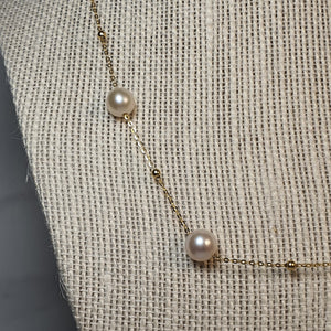 Freshwater Pearl Station Necklace, 18K Yellow Gold