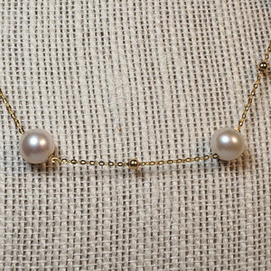 Freshwater Pearl Station Necklace, 18K Yellow Gold