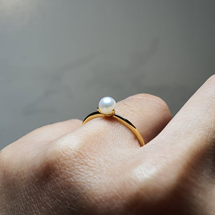 Freshwater Pearl Golden Ring, Sterling Silver