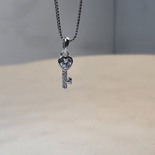 Load image into Gallery viewer, Crystal Key Pendant &amp; Chain, Sterling Silver
