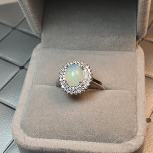 Natural Large Oval Opal Ring, Sterling Silver