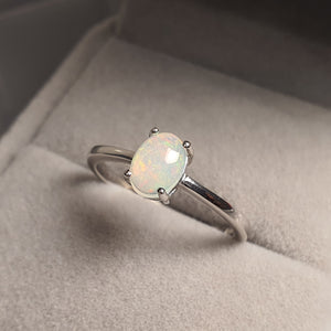 Natural Light Opal Ring, Sterling Silver