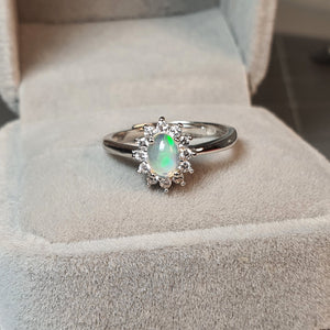 Natural Oval Opal Ring, Sterling Silver