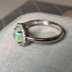 Natural Oval Opal Ring, Sterling Silver