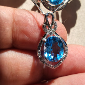 Natural Blue Topaz Gemstone Jewellery Set, Sterling Silver