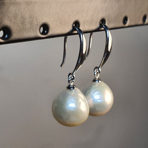 Large Freshwater Baroque Pearl Earrings, Sterling Silver