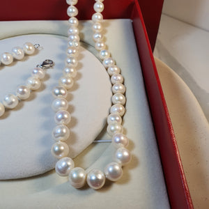 Freshwater pearl Silk strand Set, Sterling Silver