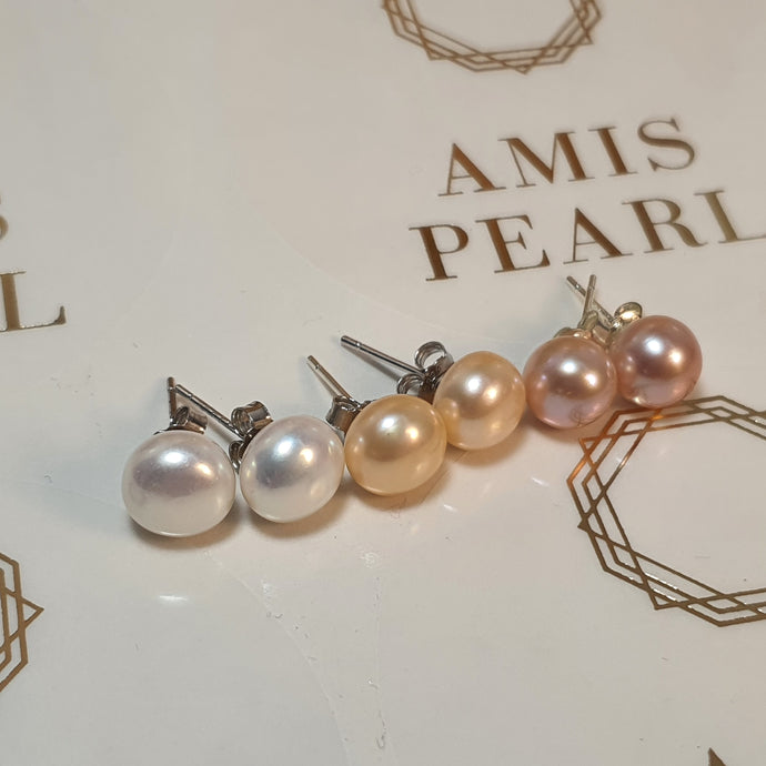 Multi-coloured Freshwater Pearl Stud, Sterling silver
