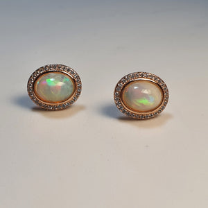 Vintage Style Natural Opal Earrings, Sterling Silver