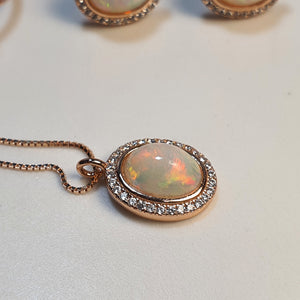 Vintage Style Natural Opal Jewellery Set, Sterling Silver