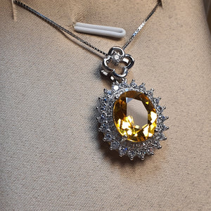 Vintage Style Citrine Gemstone Necklace, Sterling Silver