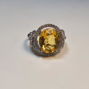 Natural Citrine Gemstone Ring, Sterling Silver