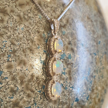 Load image into Gallery viewer, Floating Three Natural Opal Pendant, Sterling Silver
