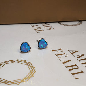 Created Heart Opal Earrings, Sterling Silver