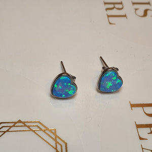 Created Heart Opal Earrings, Sterling Silver