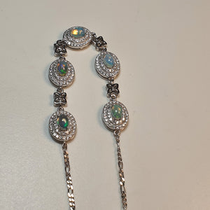 Natural Australians Opal Gemstones Bracelet, Sterling Silver