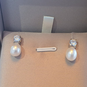 Freshwater Drop Pearl Earrings, Sterling Silver