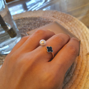 Freshwater Button Pearl & Agate Gemstone Ring, Sterling Silver