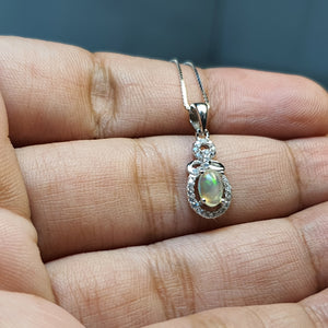 Natural Opal Gemstones Pendant, Sterling Silver