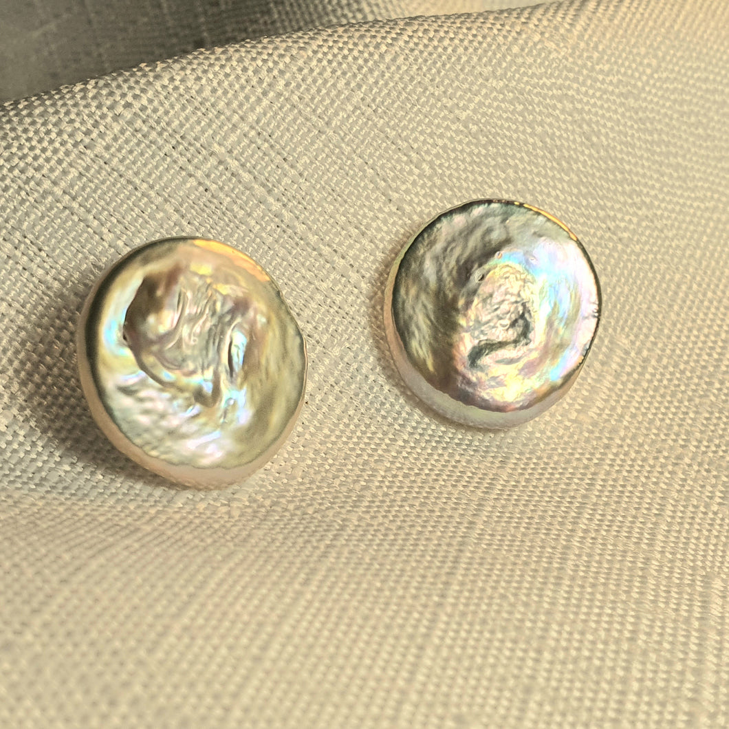 Freshwater Coin Pearl Earrings, Sterling Silver