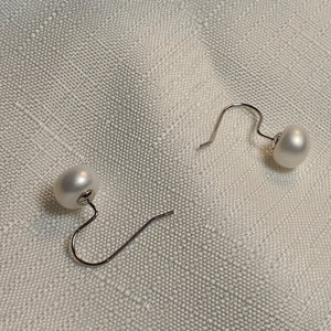 Large Freshwater Pearl Hook Earrings, Sterling Silver