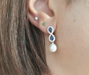 Blue Crystal Infinity & Freshwater Pearl Earrings, Sterling Silver