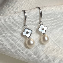 Load image into Gallery viewer, Floral Design &amp; Freshwater Pearl Earrings, Sterling Silver
