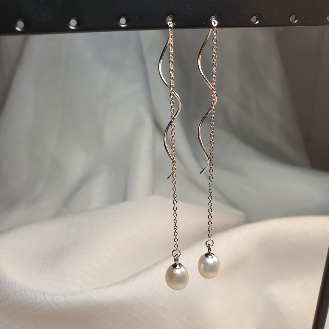 Freshwater Drop Pearl Thread Earrings, Sterling Silver