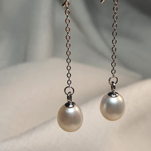 Freshwater Drop Pearl Thread Earrings, Sterling Silver