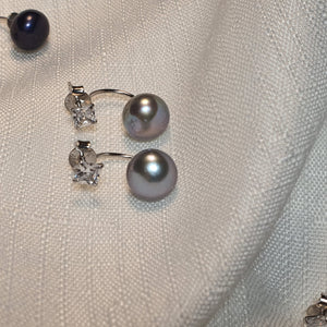 Freshwater Pearl Modern Design Earrings, Sterling Silver
