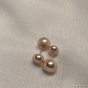 Front & Back Stud Earrings with Freshwater Pearl,Sterling Silver