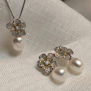 Freshwater Pearl Flower Jewellery Set, Sterling Silver