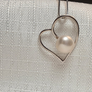 Heart & Freshwater Pearl Pendant, Sterling Silver