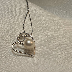 Heart & Freshwater Pearl Pendant, Sterling Silver