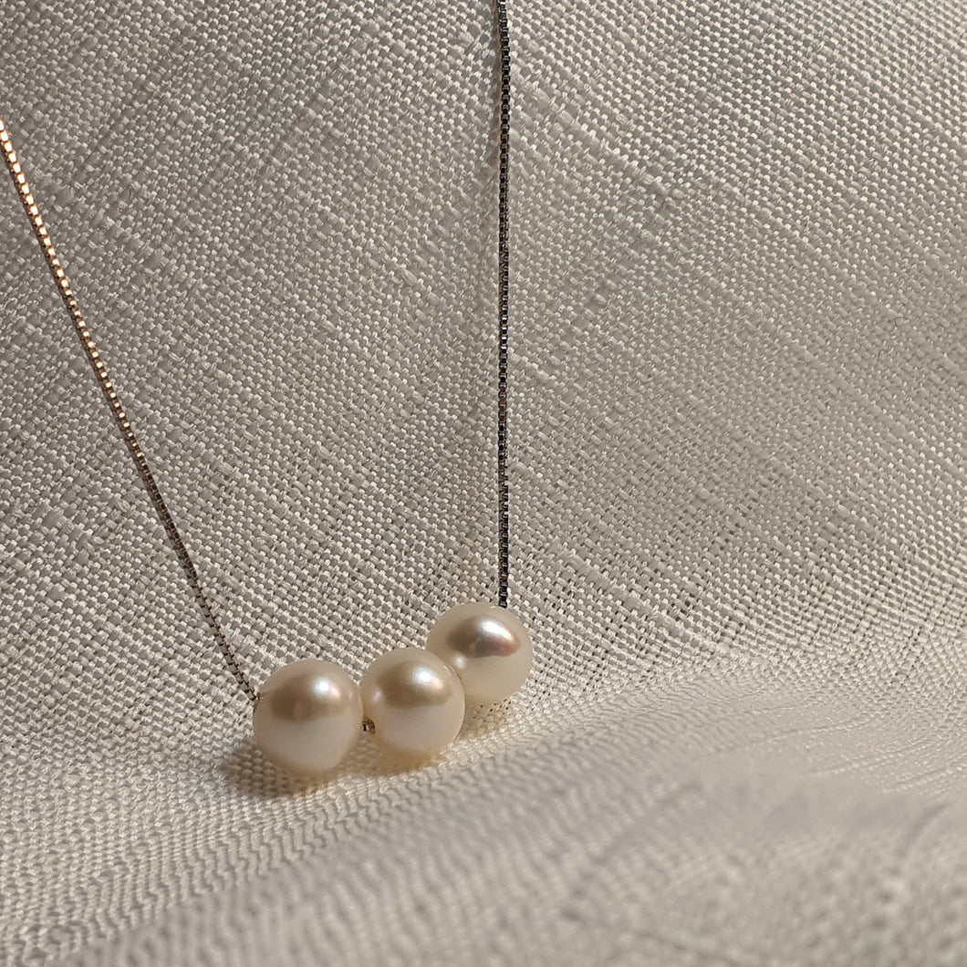 Triple Freshwater Pearls Necklace, Sterling Silver