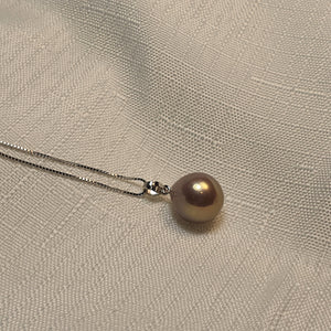 Peach Baroque Pearl Pendant and Chain, Sterling Silver, Amispearl