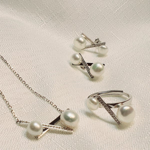 Freshwater Pearls Set, X Design, Sterling silver