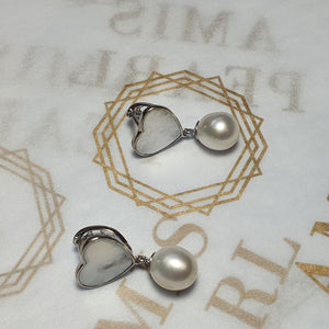 Heart_shape Mother of Pearl & Freshwater Pearl Earrings