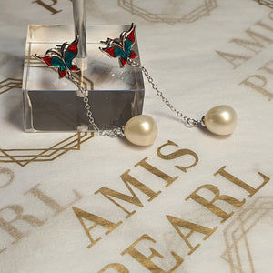 Freshwater Pearl  & Enamel Earrings, Sterling Silver
