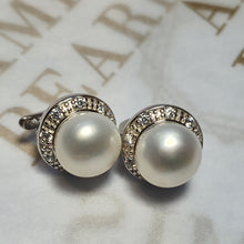 Load image into Gallery viewer, Large Freshwater Pearl Sparkling Earrings, Sterling Silver
