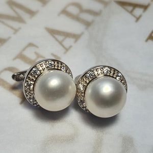Large Freshwater Pearl Sparkling Earrings, Sterling Silver