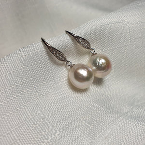 White Baroque Cultured Pearl Earrings, Sterling Silver, Amispearl