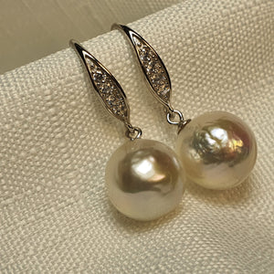White Baroque Cultured Pearl Earrings, Sterling Silver
