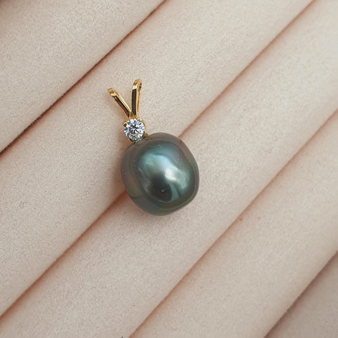 French Tahitian Baroque Pearl, 18k Yellow Gold Jewellery 9mm, Luxury